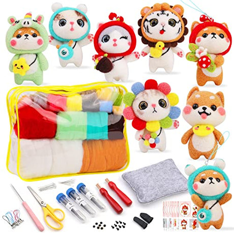 BAGERLA Needle Felting Kit, Wool Felting Beginner Kits Includes 8 Pcs Animal Instructions Felting Pad Needle Felting Basic Tools, Complete Needle BAGERLA
