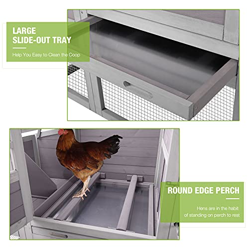 Aivituvin 78in Large Wooden Chicken Coop Outdoor Poultry Cage, Chicken House Hen Coop w/Ramps, Run, Nesting Box (Grey) - WoodArtSupply