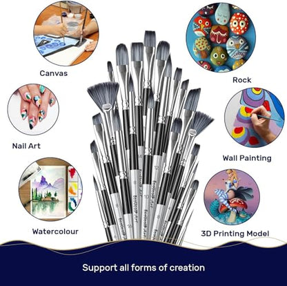 EooUooIP Paint Brushes for Acrylic Painting, 24 Pack Paint Brushes Set for Acrylic Painting Oil Watercolor Canvas Boards Rock Body Face Nail Art,