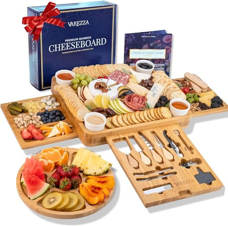 VAREZZA Charcuterie Boards Gift Set: Large Charcuterie Board, Bamboo Cheese Board - Unique Valentine Gifts for Women 23 Entertaining Accessories, VAREZZA
