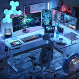 FEZIBO 63" Triple Motor L Shaped Standing Desk with LED Strip & Power Outlets, Height Adjustable Stand up Corner Gaming Desk with Ergonomic Monitor FEZIBO
