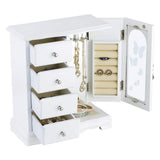 RR ROUND RICH DESIGN Jewelry Box - Made of Solid Wood with 4 Drawers Organizer and Built-in Necklace Carousel and Large Mirror White RR ROUND RICH DESIGN