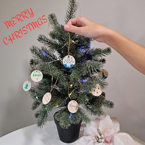 50 pcs Unfinished Blank Wooden Discs Natural Single Hole Round Tags Wooden Craft Circles Mini Christmas Tree Ornament Christmas Wooden Hanging