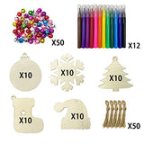 Anditoy 50 PCS Christmas Wooden Hanging Ornaments Unfinished Wood Slices Christmas Crafts for Kids DIY Christmas Decorations Party Supplies Favors Anditoy