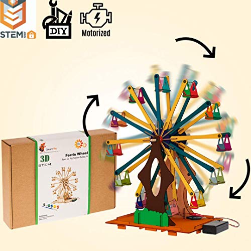 Smartstoy Wooden Ferris Wheel - STEM Projects for Kids Ages 8-12 -16 Engineering Kit, 3D Puzzles Roller Coaster Building Set - DIY Educational Model - WoodArtSupply