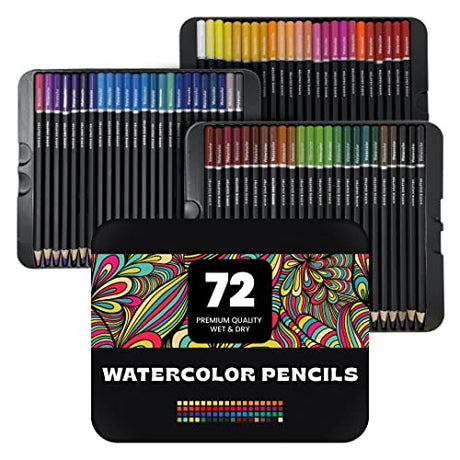 HIPPIE CRAFTER Watercolor Colored Pencils for Adult Coloring Professional 72 Bulk Pencil Set Water Color Pencils Painting Art for Artists & Beginners HIPPIE CRAFTER