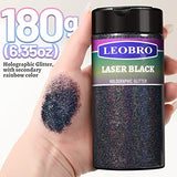 LEOBRO Black Glitter, Glitter, 180G/6.35OZ Holographic Ultra Fine Glitter, Resin Glitter Powder, 1/128" Metallic Black Glitter for Crafts Resin LEOBRO