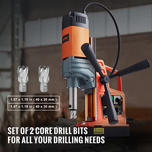 VEVOR Mag Drill Press, 1300W 1.57" Boring Diameter, 2922lbf Power Magnetic Drill, 0-700 PRM Forward and Reverse Tapping, 10-Speed, Electric Drilling - WoodArtSupply