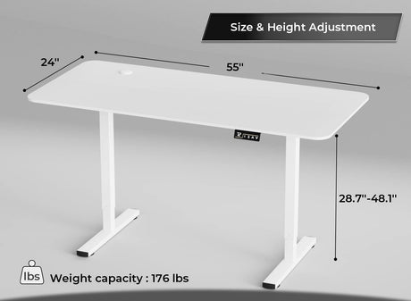 Furniwell Electric Height Adjustable Standing Desk Large Sit Stand up Desk Home Office Computer Desk 55 x 24 Inches Lift Table with T-Shaped Metal Furniwell