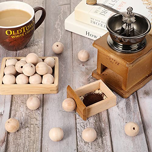 Jetec 30 Pcs Unfinished Wood Ball Knobs Pulls Handles Round Wood Knobs Cabinet Doors Unfinished Wooden Ball Knobs for Kitchen Cabinet Knobs Drawer