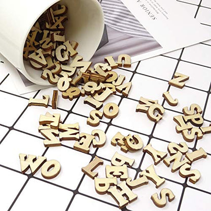 Honbay 104PCS 15mm/0.6inch Wooden Letters, Letter Wood Pieces Wood Slices Wood Chips for DIY Crafts - 26 Letters, 4pcs for Each