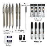 Nicpro 6 PCS Art Mechanical Pencils Set, Metal Artist Drafting Pencil 0.3 & 0.5 & 0.7 & 0.9 mm & 2 PCS 2mm Graphite Lead Holder(4B 2B HB 2H) For Nicpro