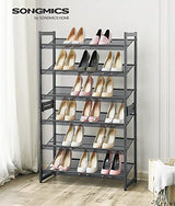 SONGMICS 6-Tier Shoe Rack Storage, Metal Shoe Organizer Stand for Garage, Entryway, Set of 2 3-Tier Stackable Shoe Rack Shelf, with Adjustable Flat SONGMICS