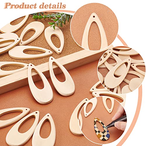 PH PandaHall 40pcs Wooden Earring Pendants, Hollow Teardrop Pendants Blank Unfinished Wooden Dangle Charms for Earrings Necklace Jewelry Making DIY PH PandaHall