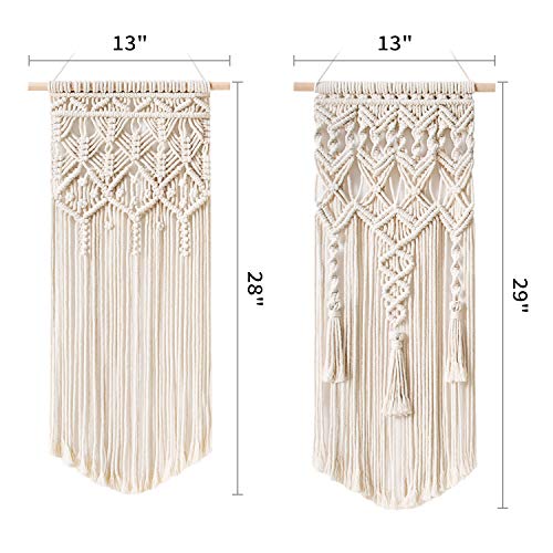 Mkono 2 Pcs Macrame Woven Wall Hanging Boho Home Chic Bohemian Geometric Art Decor - Beautiful Bedroom Nursery Apartment Decoration, Gift for Girls - WoodArtSupply