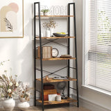 Yusong 5-Tier Industrial Ladder Bookshelf - Rustic Brown Storage Rack for Home and Office Yusong