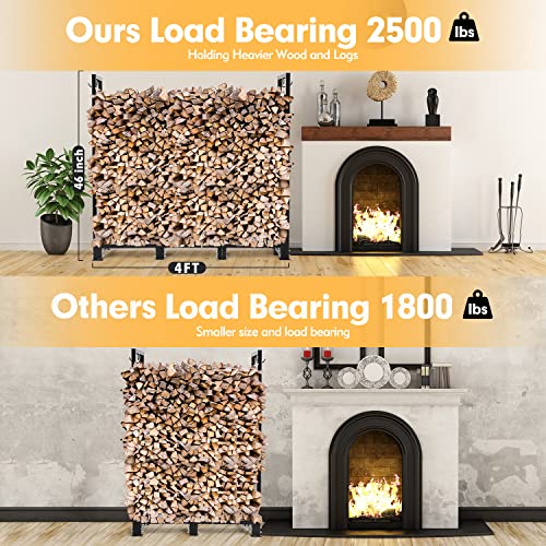 NALONE 4FT Outdoor Firewood Rack with Cover&Carry Bag Heavy Duty Square Strong Stand Rack with Waterproof Cover for Fireplace Fire Pits Wood Pile NALONE