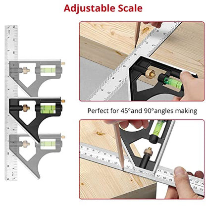 XUNTOP Miter Saw Protractor+12 Inch/300mm Combination Square Carpentry Tools Miter Protractor Carpenter Square Set for Accurate and Adjustable - WoodArtSupply