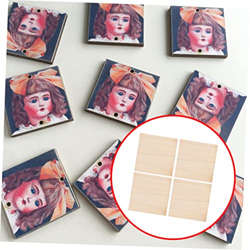 Anneome Graffiti Wood Slices DIY Painting Slices 4pcs Wood Slices Plate Square Wooden DIY Crafts Unfinished Wood Slices Anneome