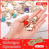 200 Pieces Christmas Unfinished Mini Wooden Ornaments Halloween Thanksgiving DIY Mini Wood Blank Cutouts with Storage Box and Twine for Christmas Yookeer