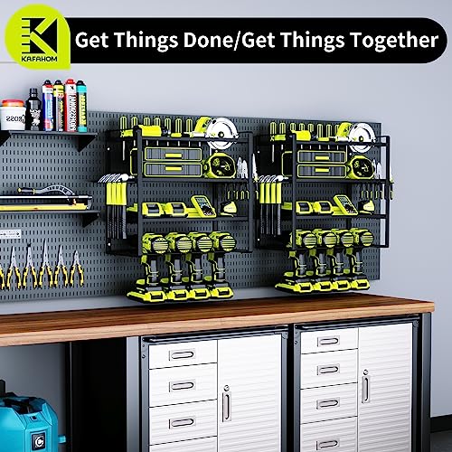 KAFAHOM Power Tool Organizer,4 Layer Drill Holders Wall Mount,Heavy Duty Metal Organizers and Storage Rack for Garage Organization,Tools Shelves with KAFAHOM
