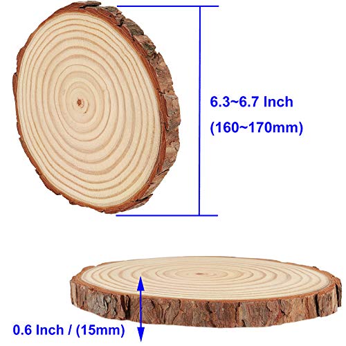 KOHAND 12 PCs 6-7 Inch Wood Slices for Crafts, Unfinished Wood Rounds with Bark, Round Wooden Discs Circles for Christmas Ornaments Wedding Rustic KOHAND