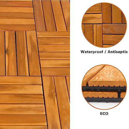 HOUSEBOOK- 12 slats Pack of 9 Premium Wood(Not Softwood Fir/Pine) Interlocking Deck Tile, Patio Pavers Floor, Flooring Tiles, Decor, D.I.Y Tiles,