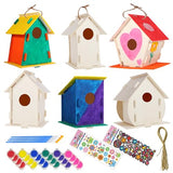 6 Pack Large DIY Bird Houses Kits for Kids, Kids Crafts Wood Houses for Crafts Class Parties, DIY Crafts and Art Birdhouse Kits, Paint Strips, ILHSTY