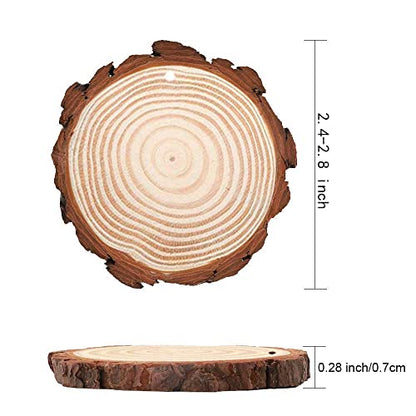 chfine Natural Wood Slices, 42Pcs 2.4-2.8 Inches Craft Unfinished Wood Kit with Predrilled Hole Wooden Circles Tree Slices and 33 Feet Twine String