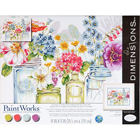 Dimensions , Rainbow Flowers, PaintWorks Paint by Numbers Kit for Adults and Kids, 14'' x 11' Dimensions