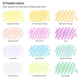 ARTEZA Felt Tip Pens, Set of 12 Pastel Brush Tip Calligraphy Pens for Note Taking, Sketching, Cross-Hatching, and Outlining, Dye-Based Ink, ARTEZA