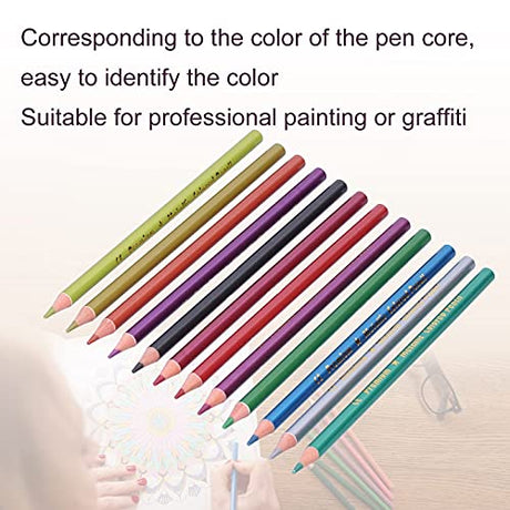 Zerodis 12Pcs Colored Pencil Set, Metallic Fluorescent Professional Coloring Pencil Art Colored Pencils Sketch Graffiti Painting Supplies for Adults Zerodis