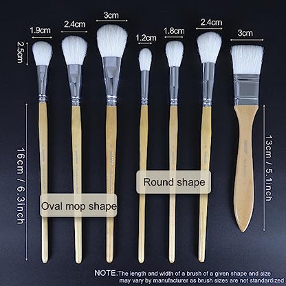 6Pcs Mop Brush for Acrylic Painting, 1 Inch Oval Blending Paint