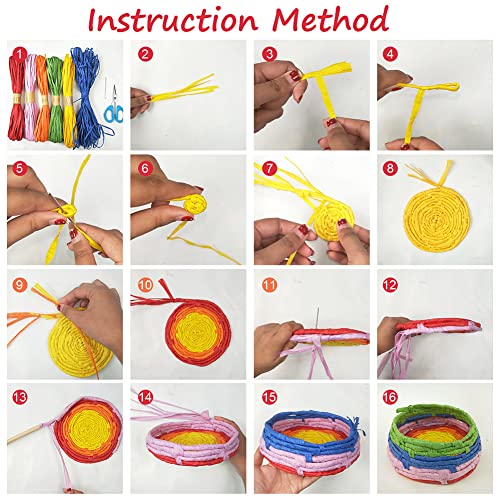 FREEBLOSS 8 Set Raffia Basket Weaving Kit Introductory Weaving Kit for  Beginners, Creative Raffia Basket Bowl Suitable for for Kids Arts and  Crafts