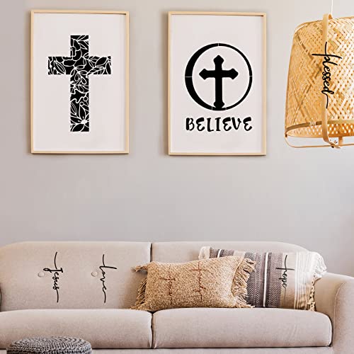 9 Pieces Cross Stencil Set Christian Stencils Believe Jesus Forgiven Cross Stencil Religious Stencil Reusable Painting Template Christmas Gift for Tinlade