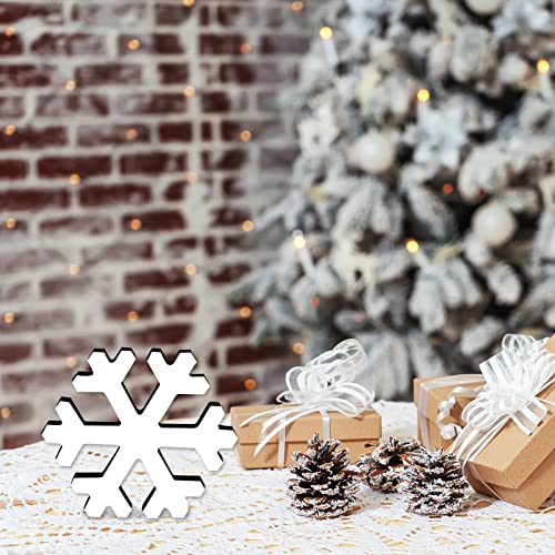 Whaline 10Pcs Christmas Snowflake Wooden Cutouts 2 Design Unfinished Snowflake Table Wooden Signs DIY Tiered Tray Decor for Christmas Winter Home Whaline