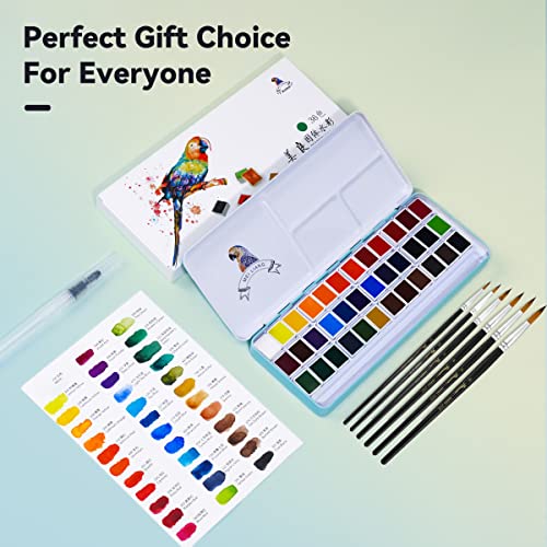 MeiLiang Watercolor Paint Set, 36 Colors in Portable Box with Metal Ring  and 7 Paint Brushes, Art Supplies for Painting, Pretty Excellent Watercolor