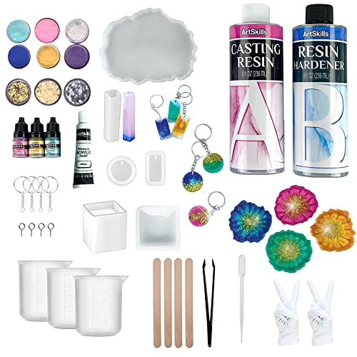 ArtSkills Epoxy Resin Kit for Beginners, Clear Craft Resin Art Kit with Silicone Molds, Alcohol Inks, Glitter, Mica Powder & Accessories, 41 pc ArtSkills