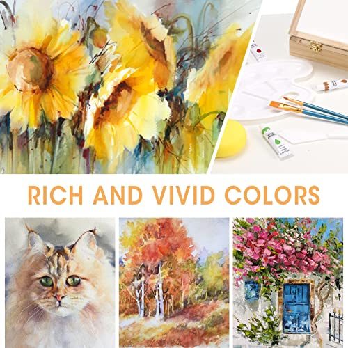 Painting Supplies Set, 49 Pieces Watercolor Painting Kit with Wooden Tabletop Easel, Includes Watercolor Paints, Brushes, Palette, Canvas Panels and VigorFun