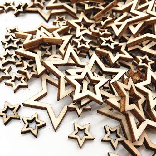 Natural Wood Slices Unfinished Wood 100pcs Cut Wood 1-3cm Mix Wooden Hollow Star Shape Craft Wedding Decor Marsrut