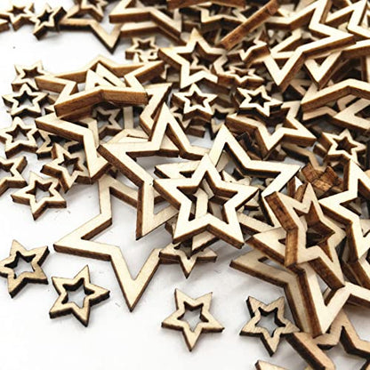 Natural Wood Slices Unfinished Wood 100pcs Cut Wood 1-3cm Mix Wooden Hollow Star Shape Craft Wedding Decor - WoodArtSupply