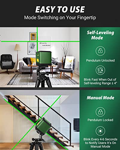 ALEAPOW Self-Leveling Laser Level, 100ft Green Cross Line Laser, Compact and Lightweight, Horizontal&Vertical Line for DIY Application, Rotatable ALEAPOW