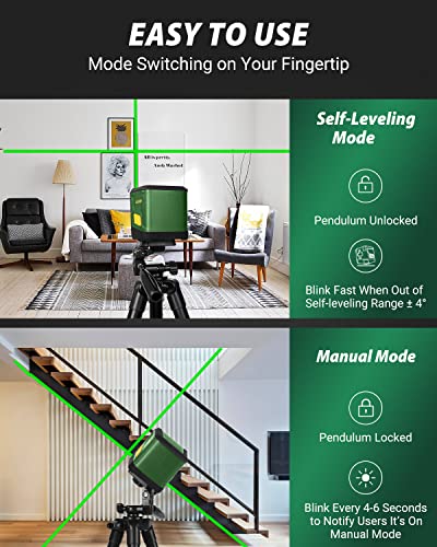 ALEAPOW Self-Leveling Laser Level, 100ft Green Cross Line Laser, Compact and Lightweight, Horizontal&Vertical Line for DIY Application, Rotatable - WoodArtSupply