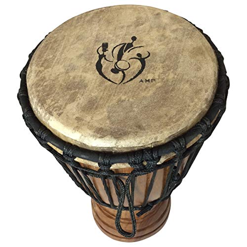 Classic Heartwood Djembe Drum - 9"x 18", Hand-carved, Solid-wood, Goat-skin, from Ghana - WoodArtSupply