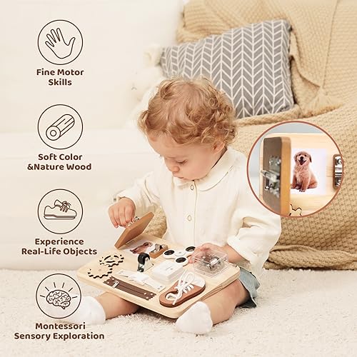 Busy Board for Toddlers - Montessori Toys for 1 2 3 4 Years Old - Wooden Sensory Toys for Autistic Children - Preschool Learning Activities for Fine Potatomato