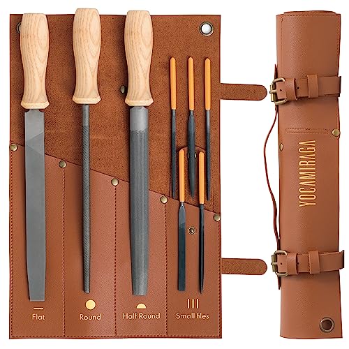 YOCAMIRAGA Metal File Set, 3Pcs of 8” Metal Files for Wood and Steel & 5Pcs Small Needle File Set for Precision Work, Files Tools with Synthetic