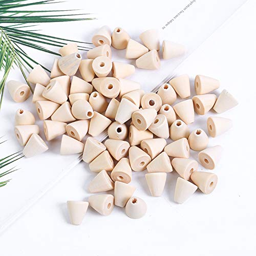 100Pcs Natural Wood Beads Cone Shape Unfinished Wooden Loose Beads Wood Spacer Beads with Hole for Crafts DIY Jewelry Making, 16 x 14MM