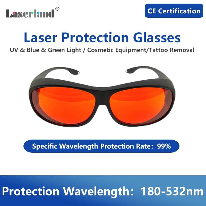 Laser Safety Glasses 532nm OD6 180nm-532nm Wavelength Violet/Blue/Green Laser Protective Goggles for 405nm, 445nm, 450nm,473nm 532nm, Like Tattoo laserland