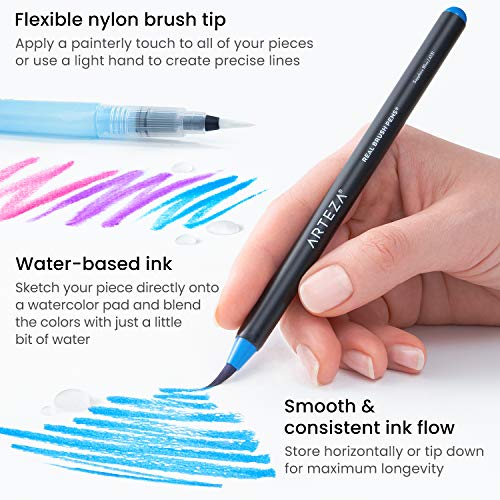 Arteza Watercolor Painting Art Set, Real Brush Pens 24 and Foldable Canvas Paper Bundle, DIY Kit Art Supplies for Artists & Hobby Painters ARTEZA