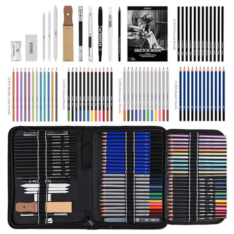 Vobou 72pcs Art Supplies Set, Colored Drawing Pencils Art Kit- Sketching, Graphite Pencils With Portable Case, Ideal School Art Supplies for Artists Vobou